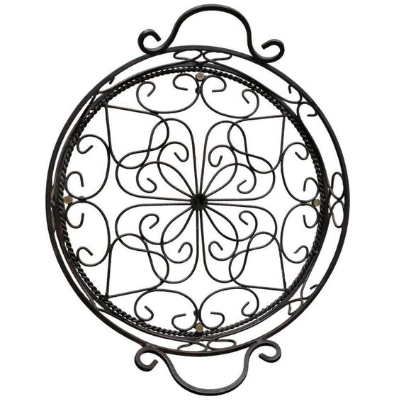 Southern Living at Home Jamestown Round Wrought Iron Tray Footed Handles - Picture 2 of 10